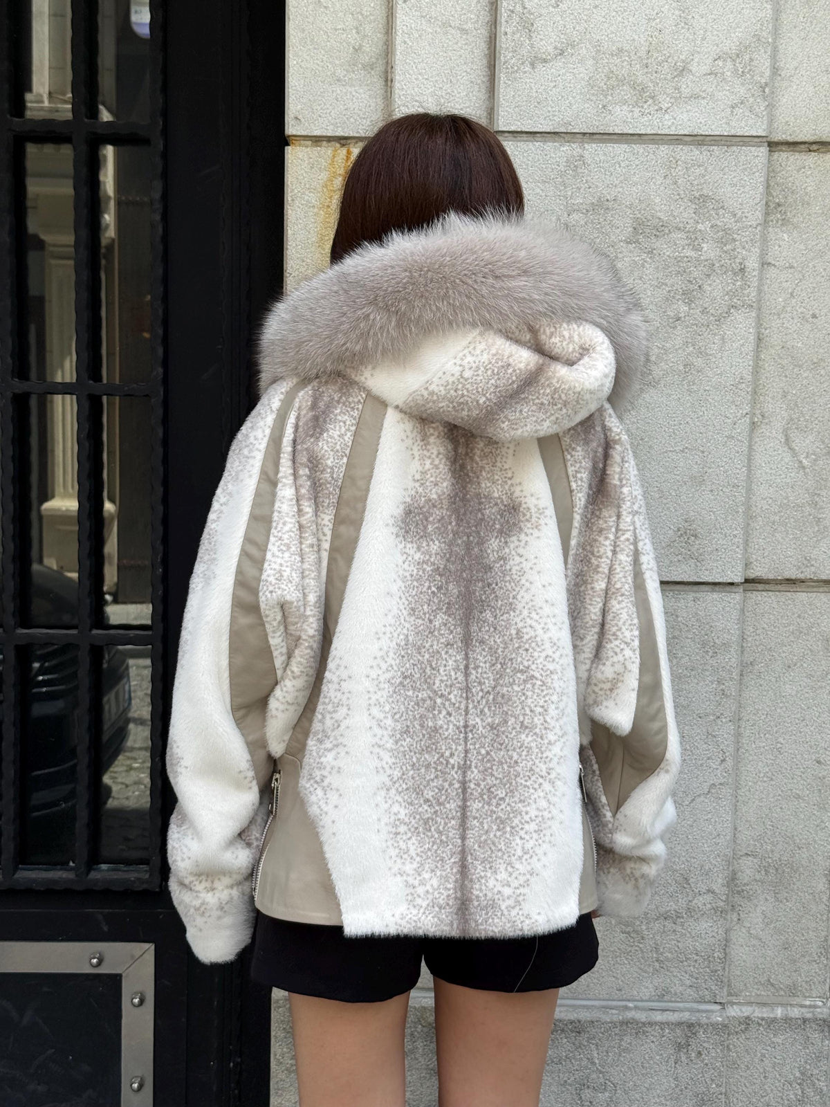 Beige Faux Mink Fur Jacket, Hood Fox Fur Jacket..- Women Fox Fur Jacket.. Fox Fur Jacket