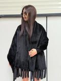 Black / Brown Real Mink Fur Shawl Cape with Fringe and Pockets – Luxury Winter Wrap Handmade Elegant Soft Genuine Fur Cloak Poncho