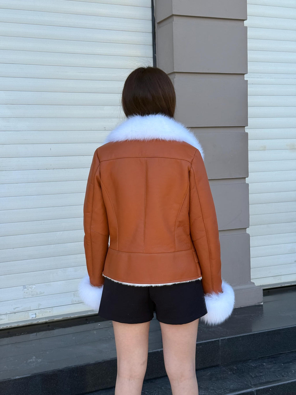 Copper Shearling Coat Women | Handmade Sheepskin Winter Jacket with Fox Fur | Genuine Slim Fit Pattern Shearling Coat | Luxury Fur Outerwear