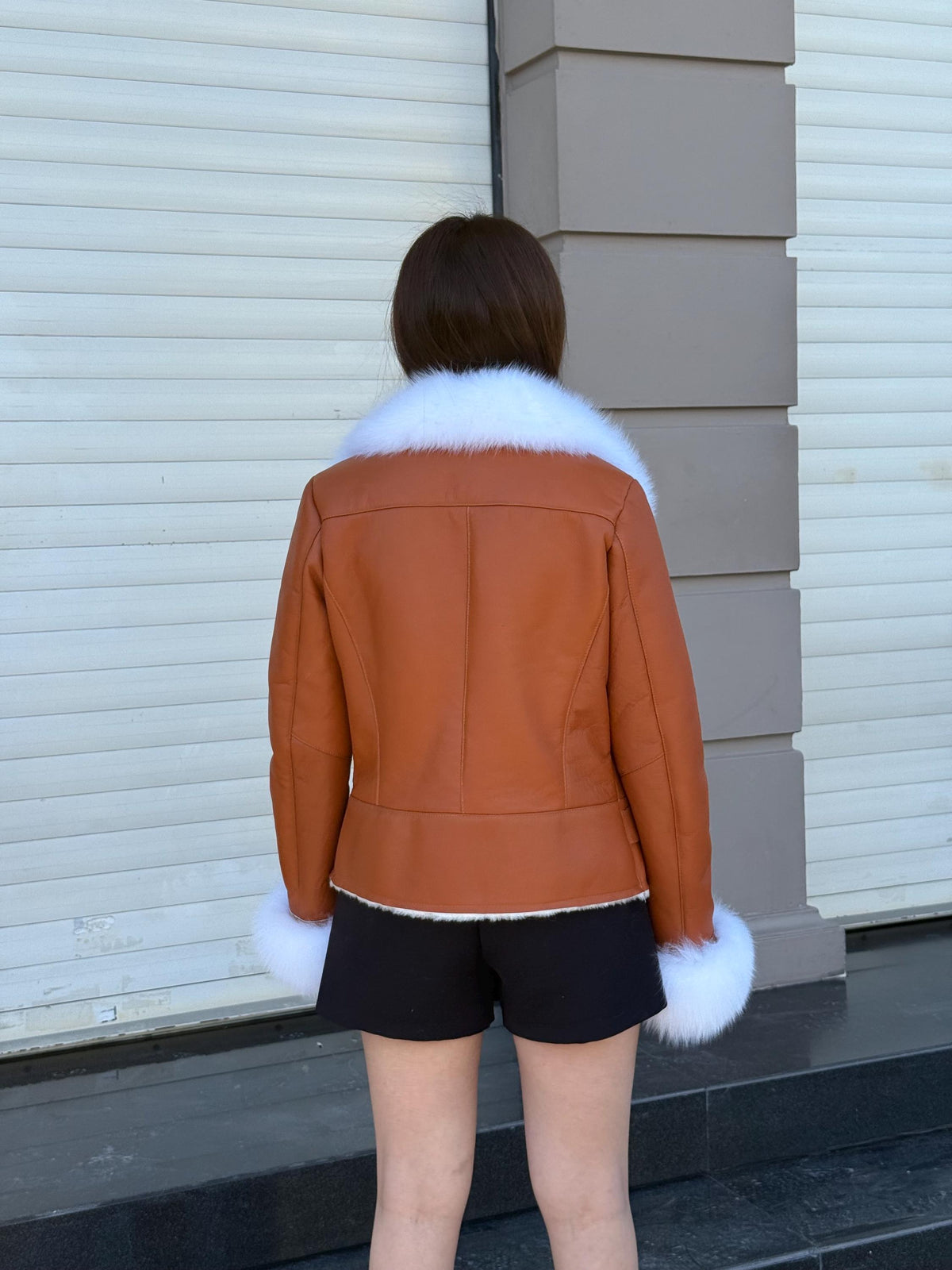 Copper Shearling Coat Women | Handmade Sheepskin Winter Jacket with Fox Fur | Genuine Slim Fit Pattern Shearling Coat | Luxury Fur Outerwear