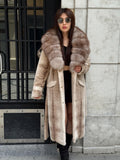 Beige Long Faux Mink Fur Coat, Collar Genuine Fox Fur Jacket. - Women Fox Fur Jacket.. Fox Fur
