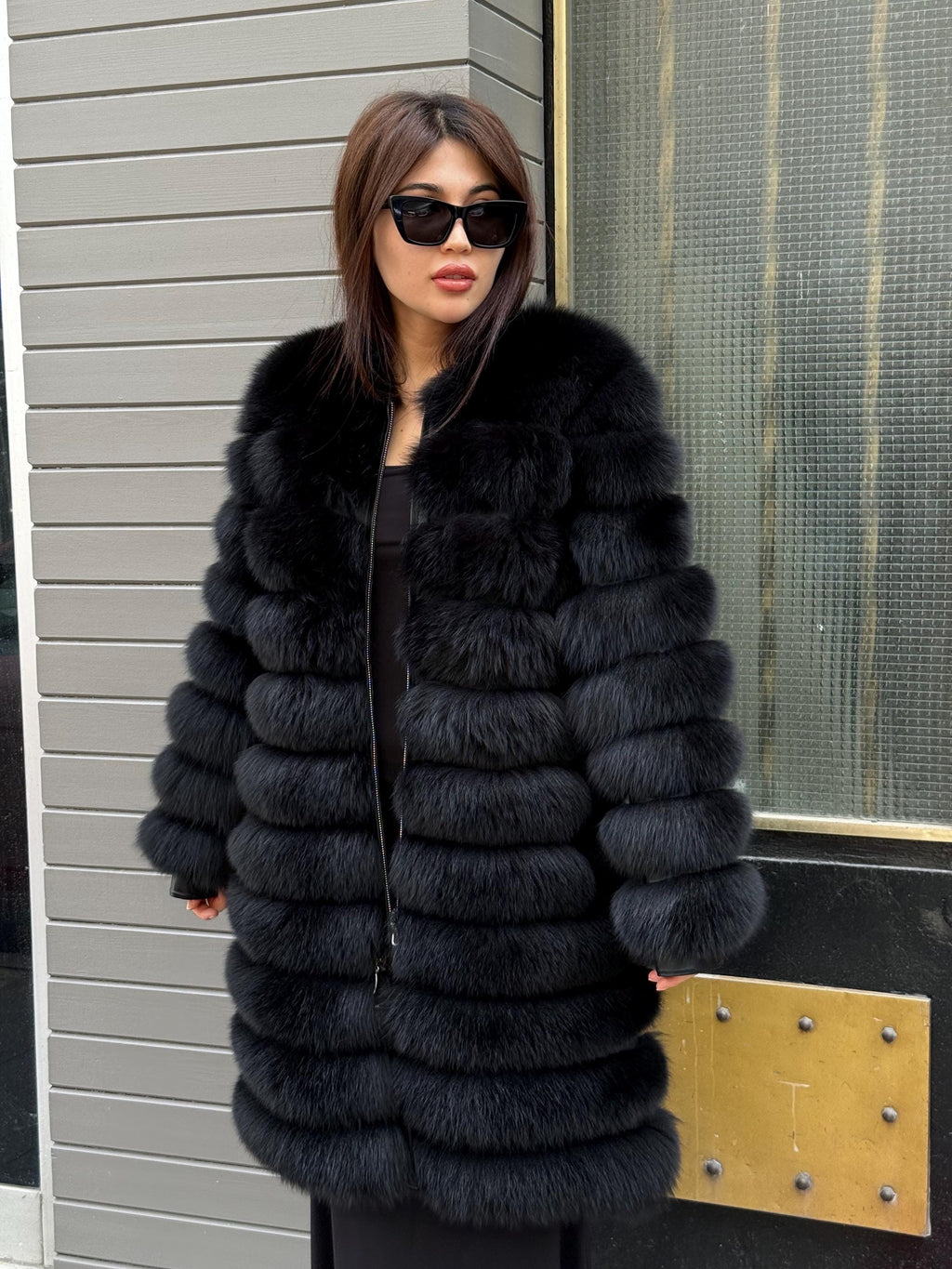 Black Handmade Luxury Convertible Fox Fur Coat | 4 in 1 Black Women Fox Fur Coat & Vest | Long to Short Fur Coat