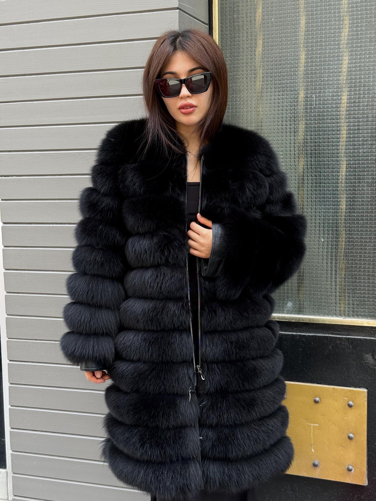 Black Handmade Luxury Convertible Fox Fur Coat | 4 in 1 Black Women Fox Fur Coat & Vest | Long to Short Fur Coat