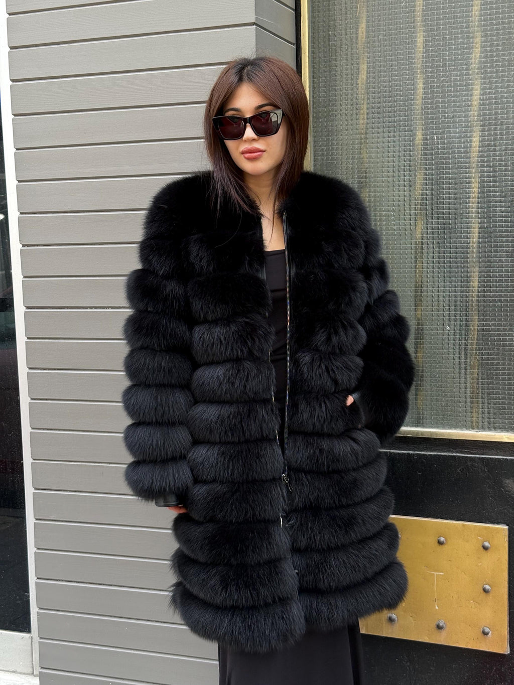 Black Handmade Luxury Convertible Fox Fur Coat | 4 in 1 Black Women Fox Fur Coat & Vest | Long to Short Fur Coat