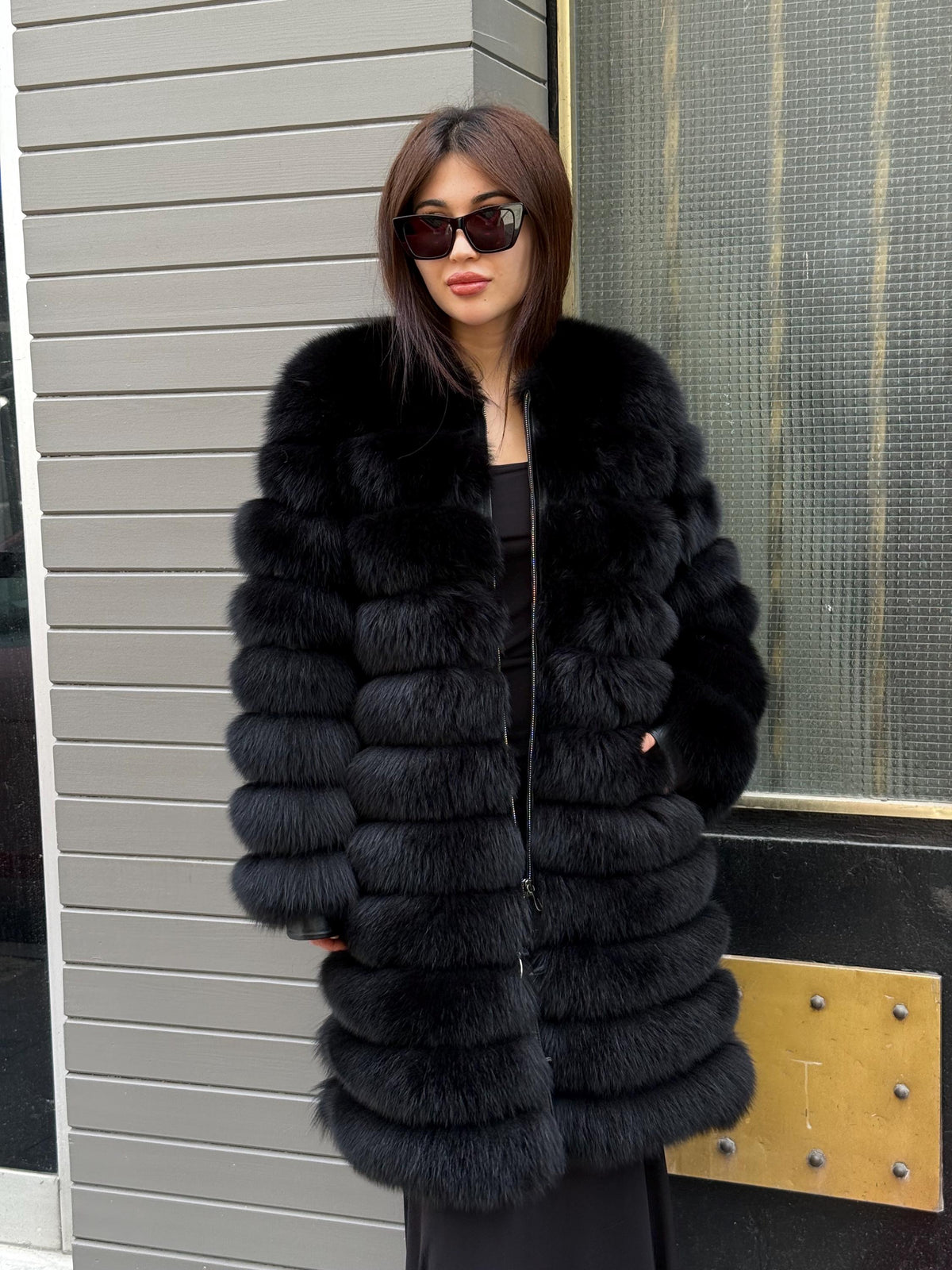 Black Handmade Luxury Convertible Fox Fur Coat | 4 in 1 Black Women Fox Fur Coat & Vest | Long to Short Fur Coat