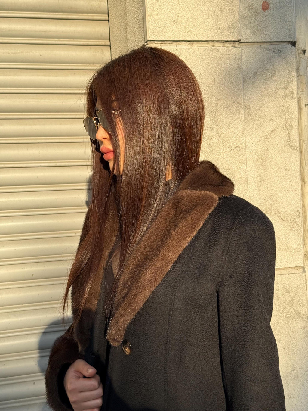 Black Long Zibellino Alpaca Coat, Womens Handmade Collar cuffs Mink Fur Virgin Wool Jacket