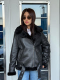 Women’s Black Shearling Coat, Handmade Short Aviator Lamb Fur Jacket