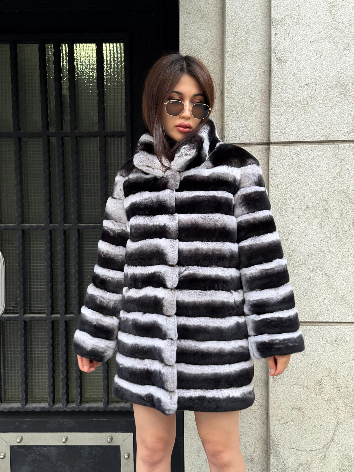 Gray Chinchilla-Style Real Rex Fur Coat | Soft Luxury Fur Jacket for Women | Handmade Winter Transformer Fur Coat | Elegant Custom Outerwear