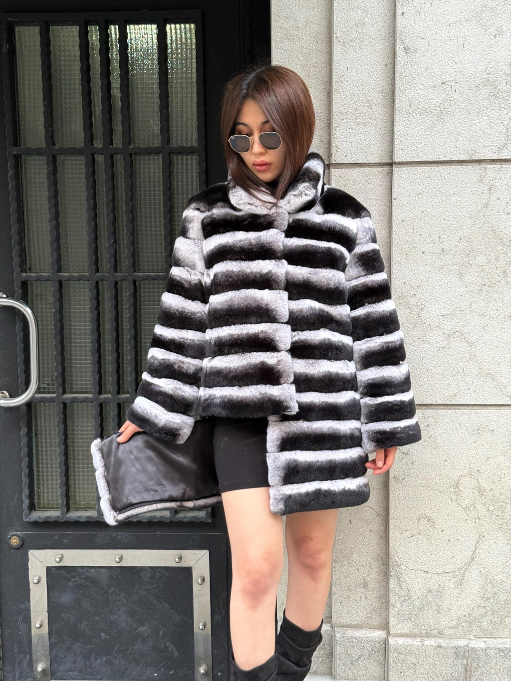 Gray Chinchilla-Style Real Rex Fur Coat | Soft Luxury Fur Jacket for Women | Handmade Winter Transformer Fur Coat | Elegant Custom Outerwear