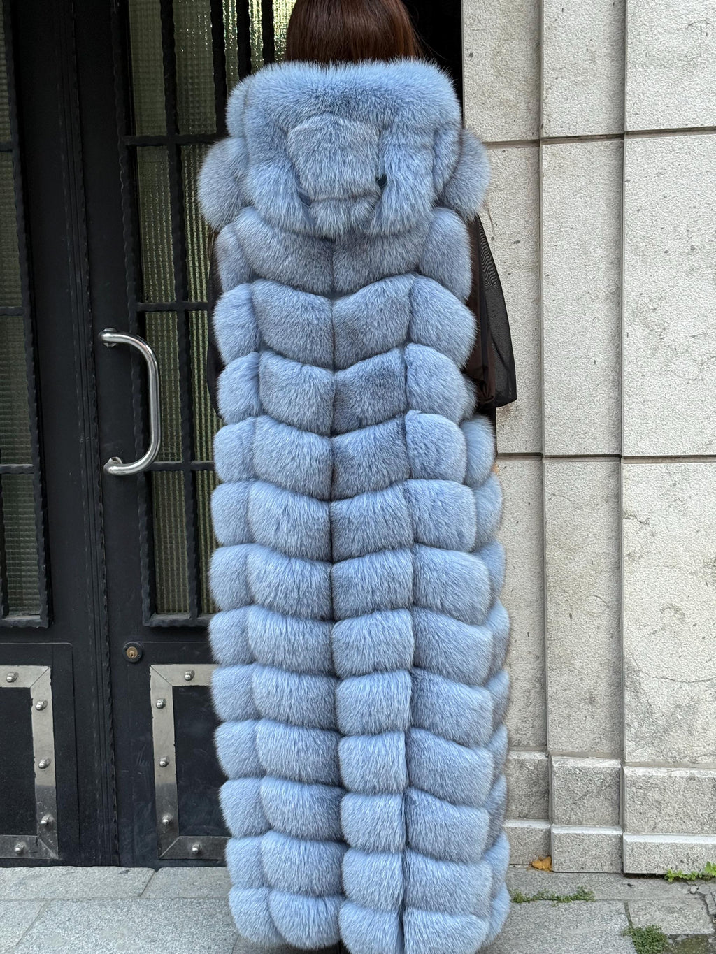 Blue Long Fox Fur Vest, Fox Fur Gilet, Beige Fox Fur Vest, Women Fox Fur Jacket, Long Fox Fur Jacket_- Fox Fur