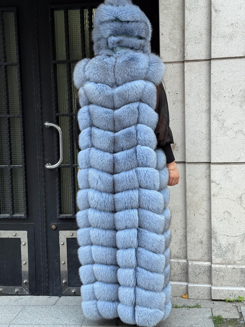 Blue Long Fox Fur Vest, Fox Fur Gilet, Beige Fox Fur Vest, Women Fox Fur Jacket, Long Fox Fur Jacket_- Fox Fur