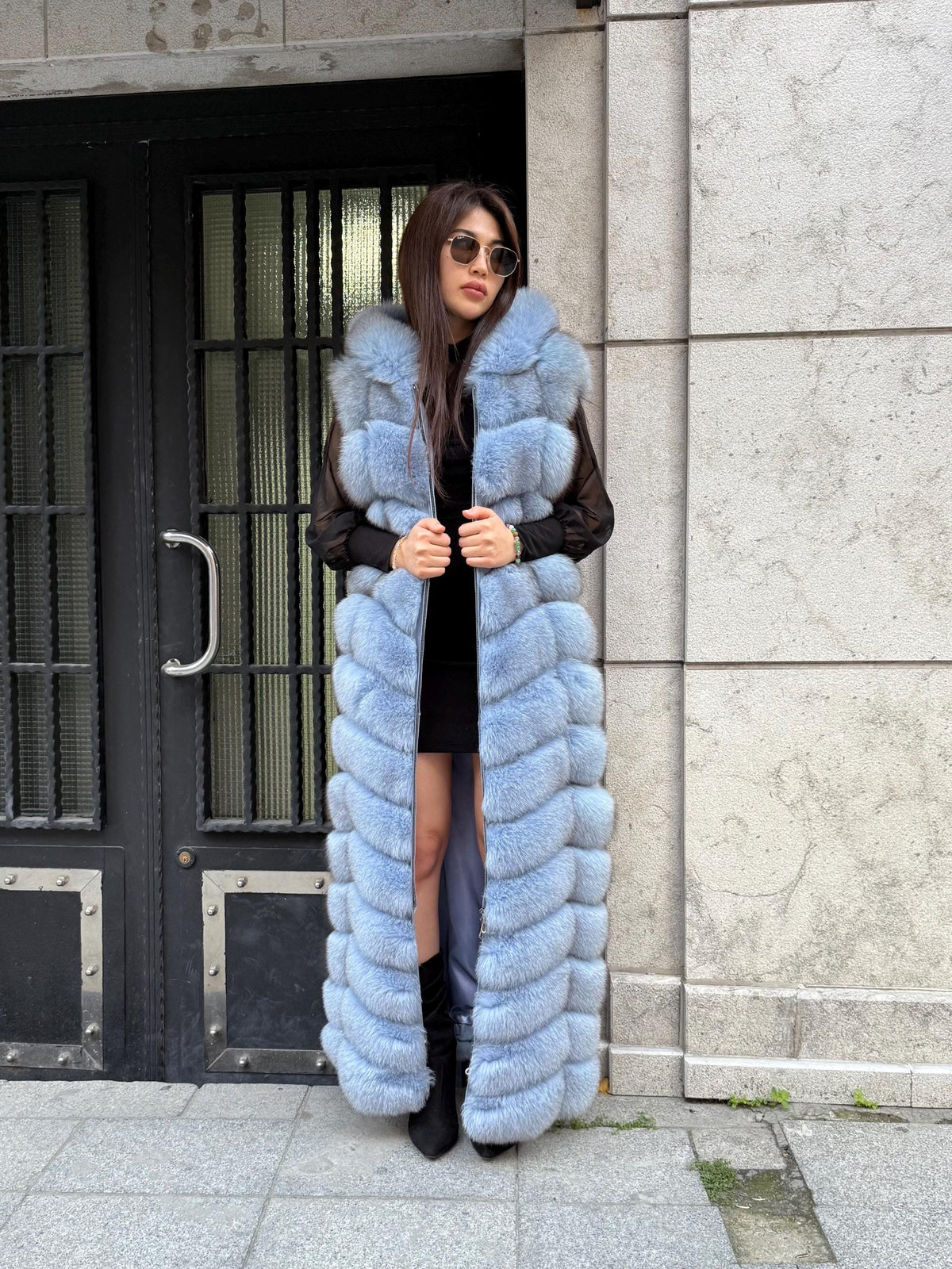 Blue Long Fox Fur Vest, Fox Fur Gilet, Beige Fox Fur Vest, Women Fox Fur Jacket, Long Fox Fur Jacket_- Fox Fur