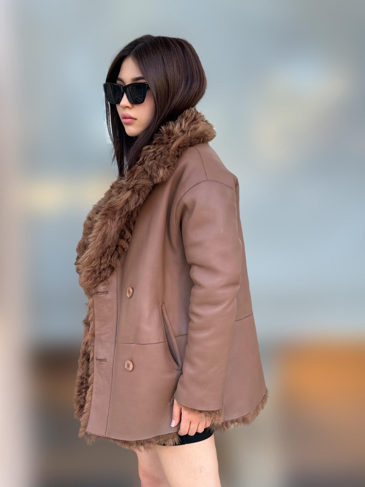 Reversible Brown Shearling Coat, Handmade Women’s Tigrado Lamb Fur Jacket