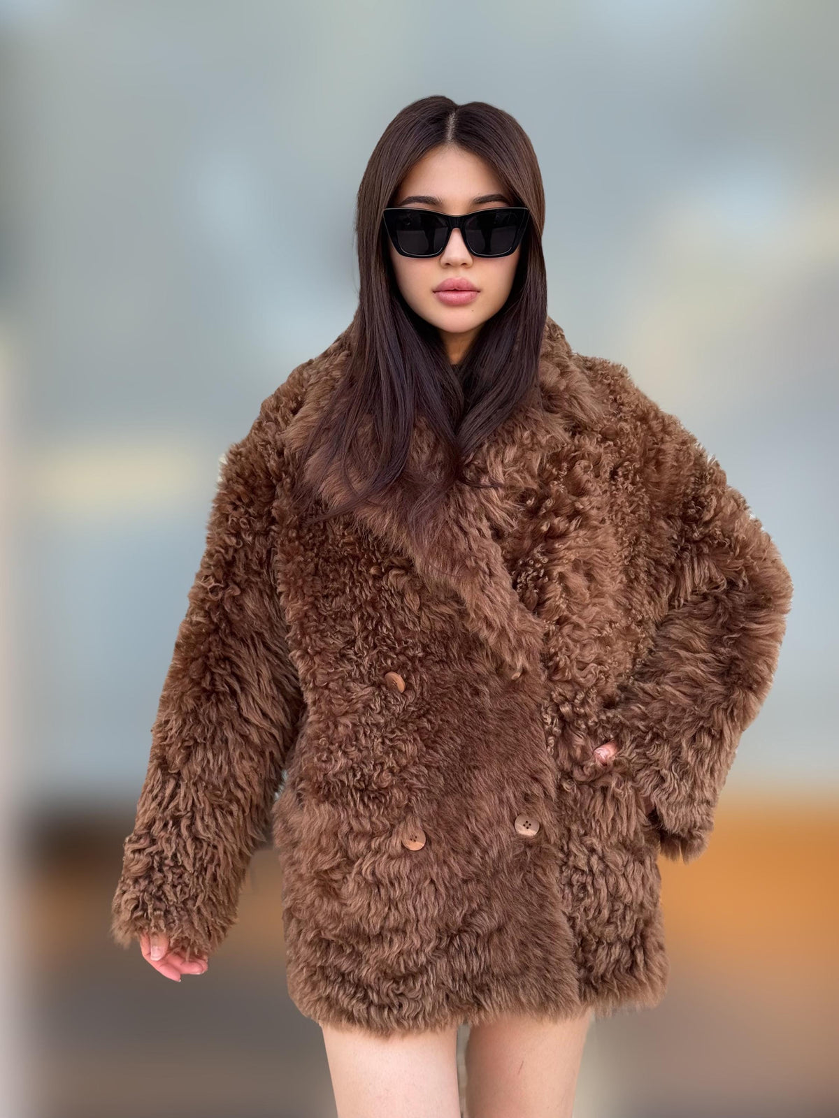 Reversible Brown Shearling Coat, Handmade Women’s Tigrado Lamb Fur Jacket