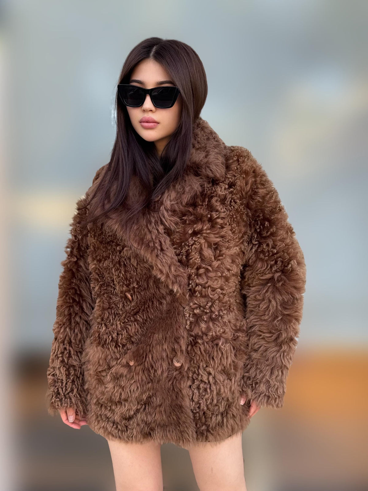 Reversible Brown Shearling Coat, Handmade Women’s Tigrado Lamb Fur Jacket