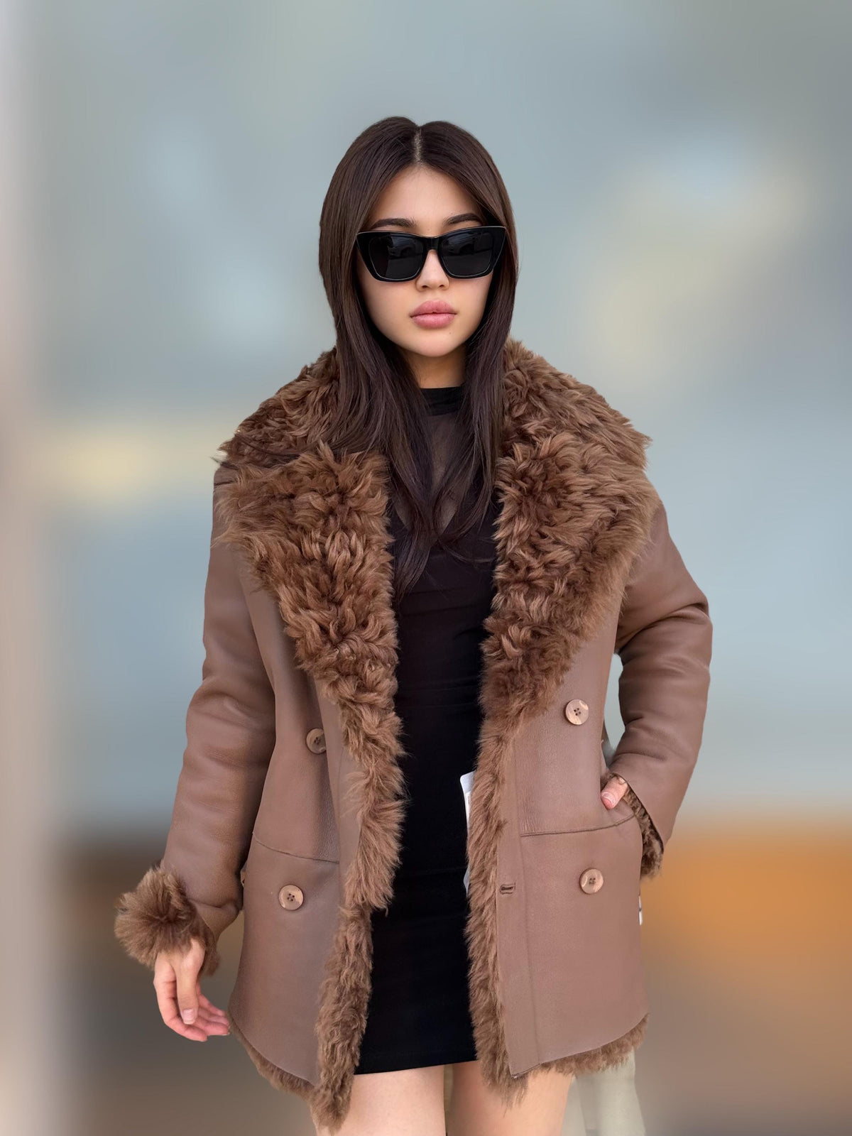 Reversible Brown Shearling Coat, Handmade Women’s Tigrado Lamb Fur Jacket