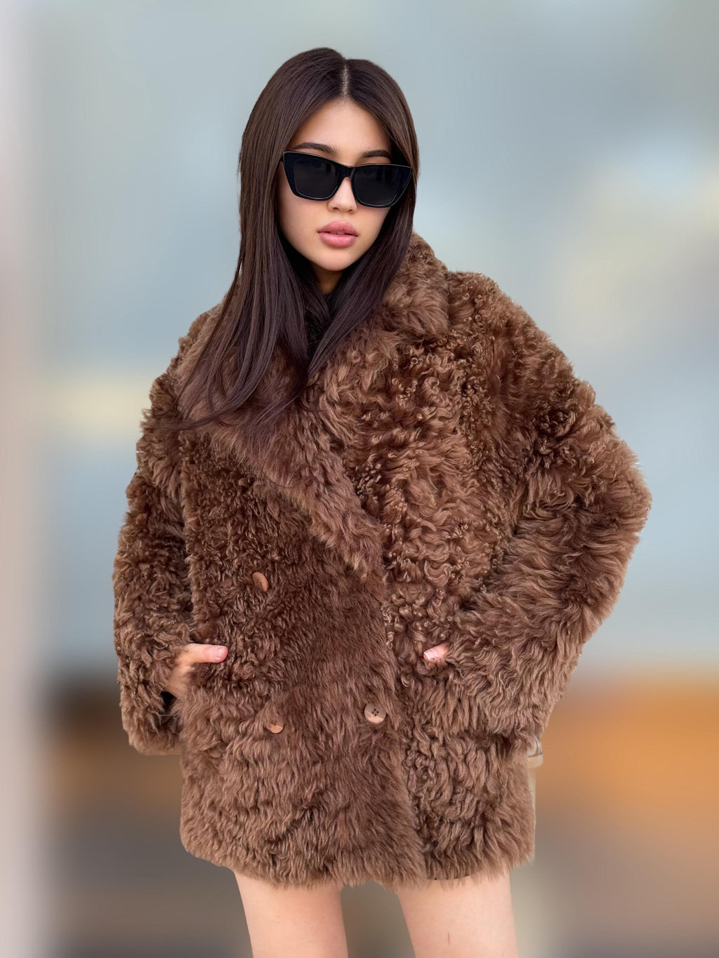 Reversible Brown Shearling Coat, Handmade Women’s Tigrado Lamb Fur Jacket