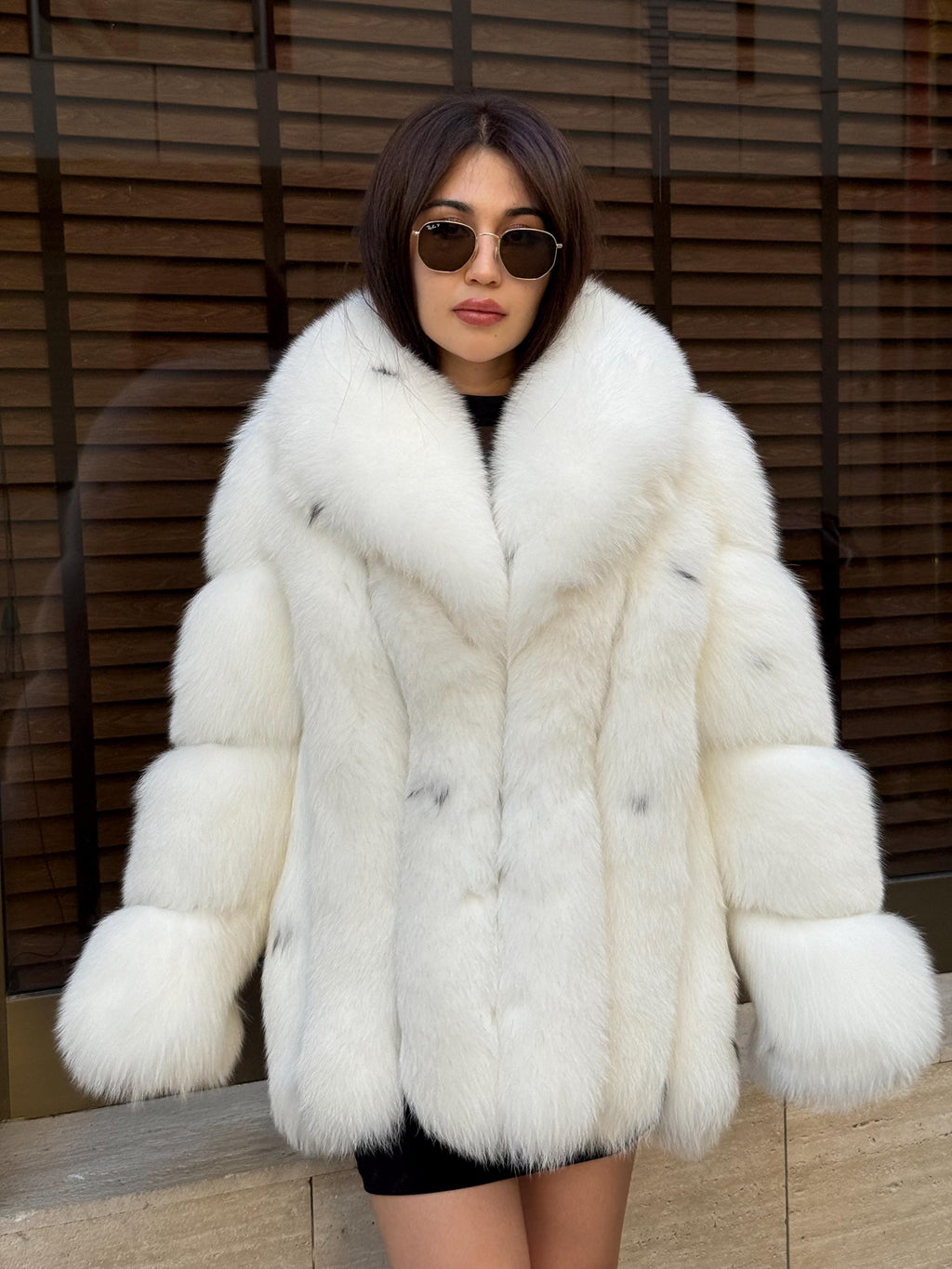Luxury Shadow White Fox Fur Coat | Handmade Warm Genuine Fur Jacket for Women