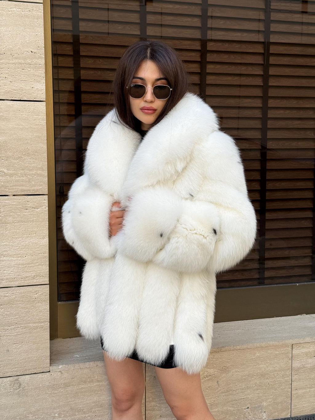 Luxury Shadow White Fox Fur Coat | Handmade Warm Genuine Fur Jacket for Women