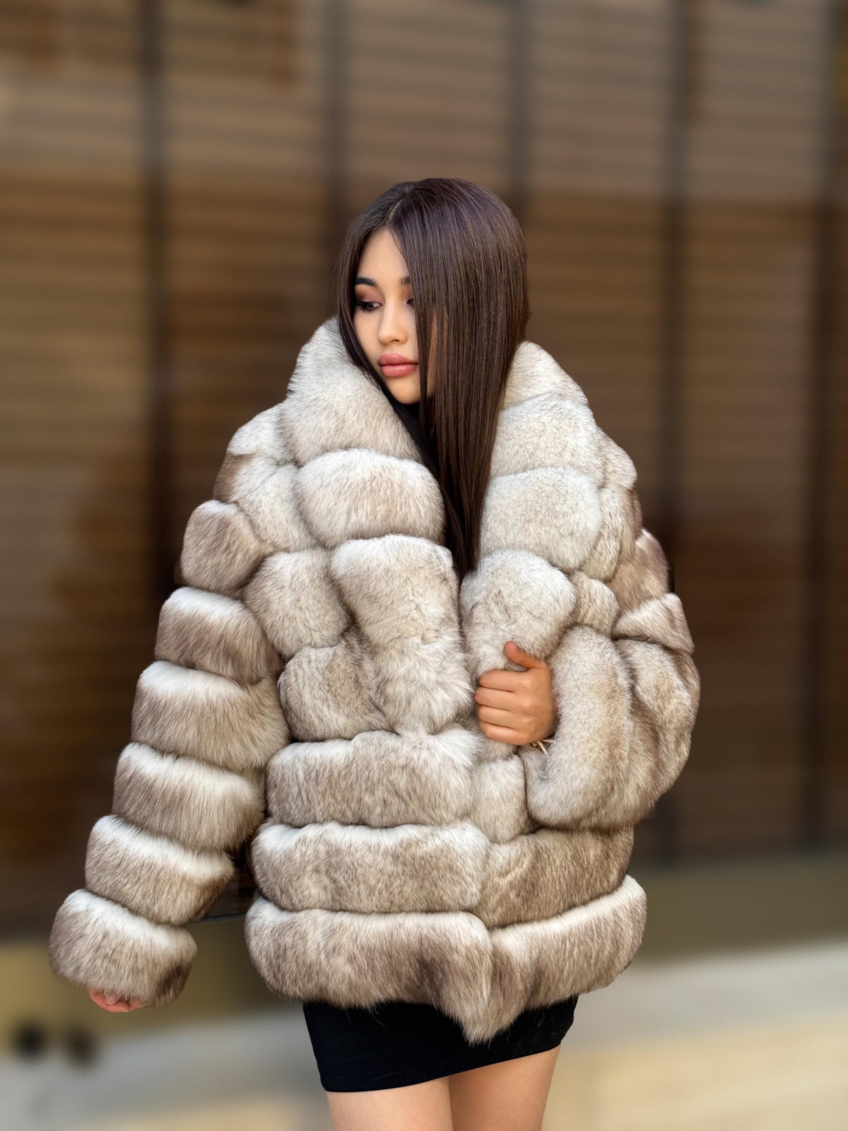 Beige Fox Fur Jacket: Women’s Handmade Short Soft Fur Coat