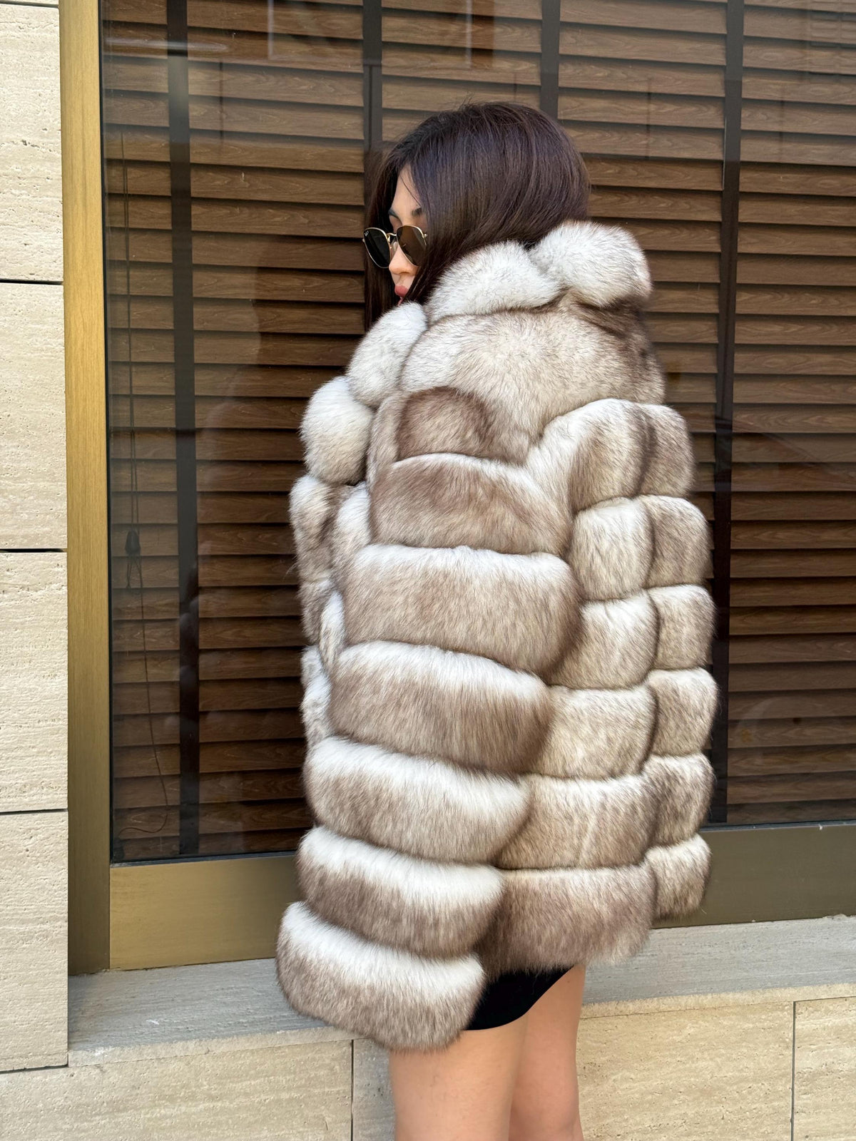 Beige Fox Fur Jacket: Women’s Handmade Short Soft Fur Coat