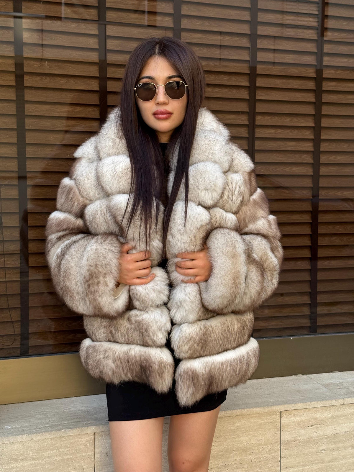 Beige Fox Fur Jacket: Women’s Handmade Short Soft Fur Coat