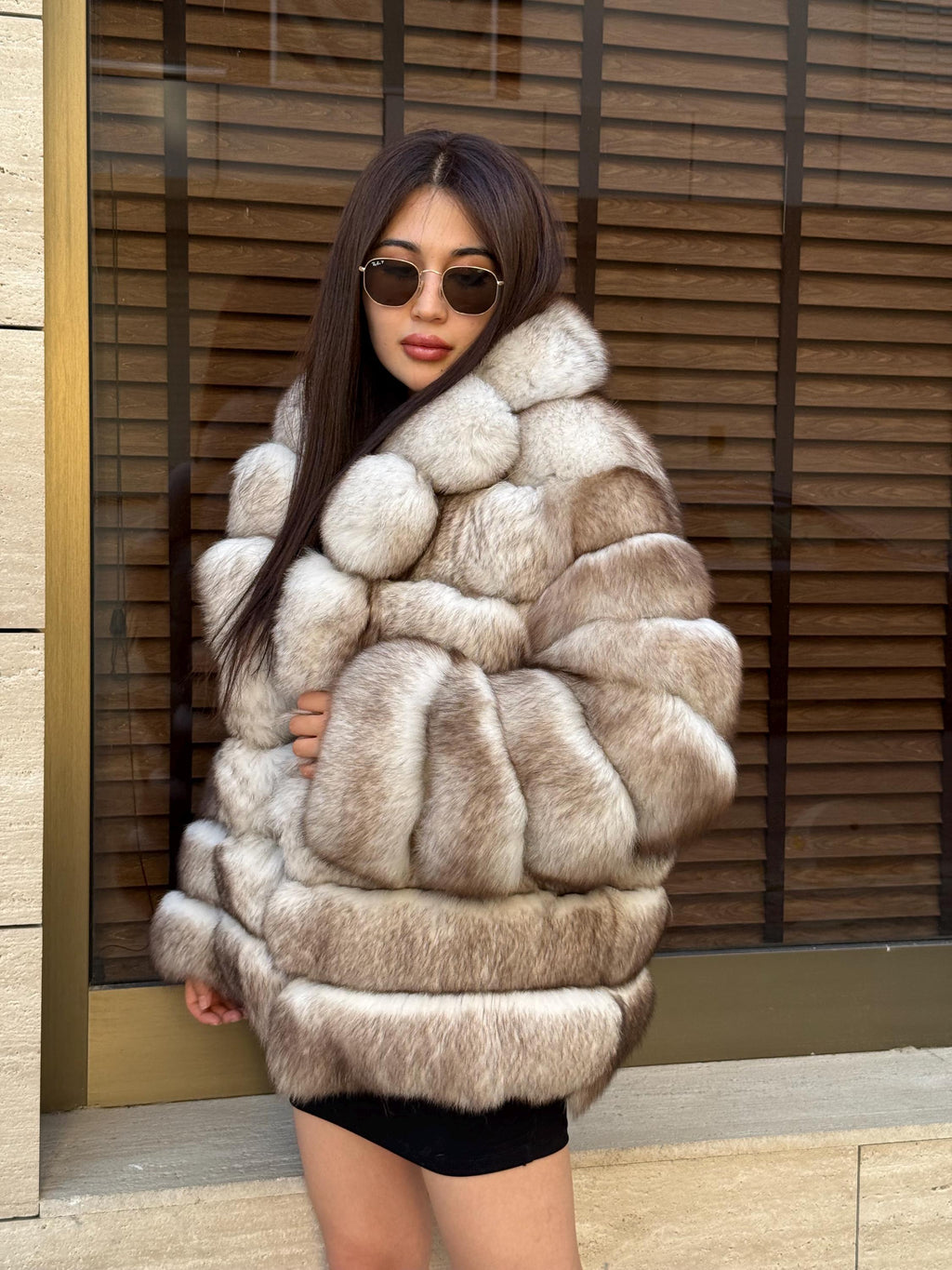 Beige Fox Fur Jacket: Women’s Handmade Short Soft Fur Coat
