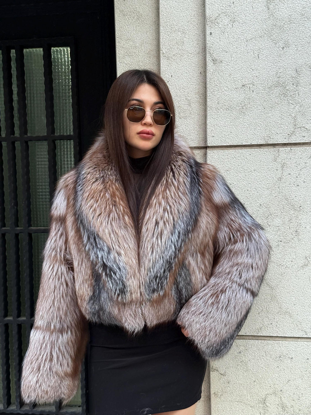 Natural Fox Fur Jacket, Handmade Cropped Women’s Frost Fur Coat