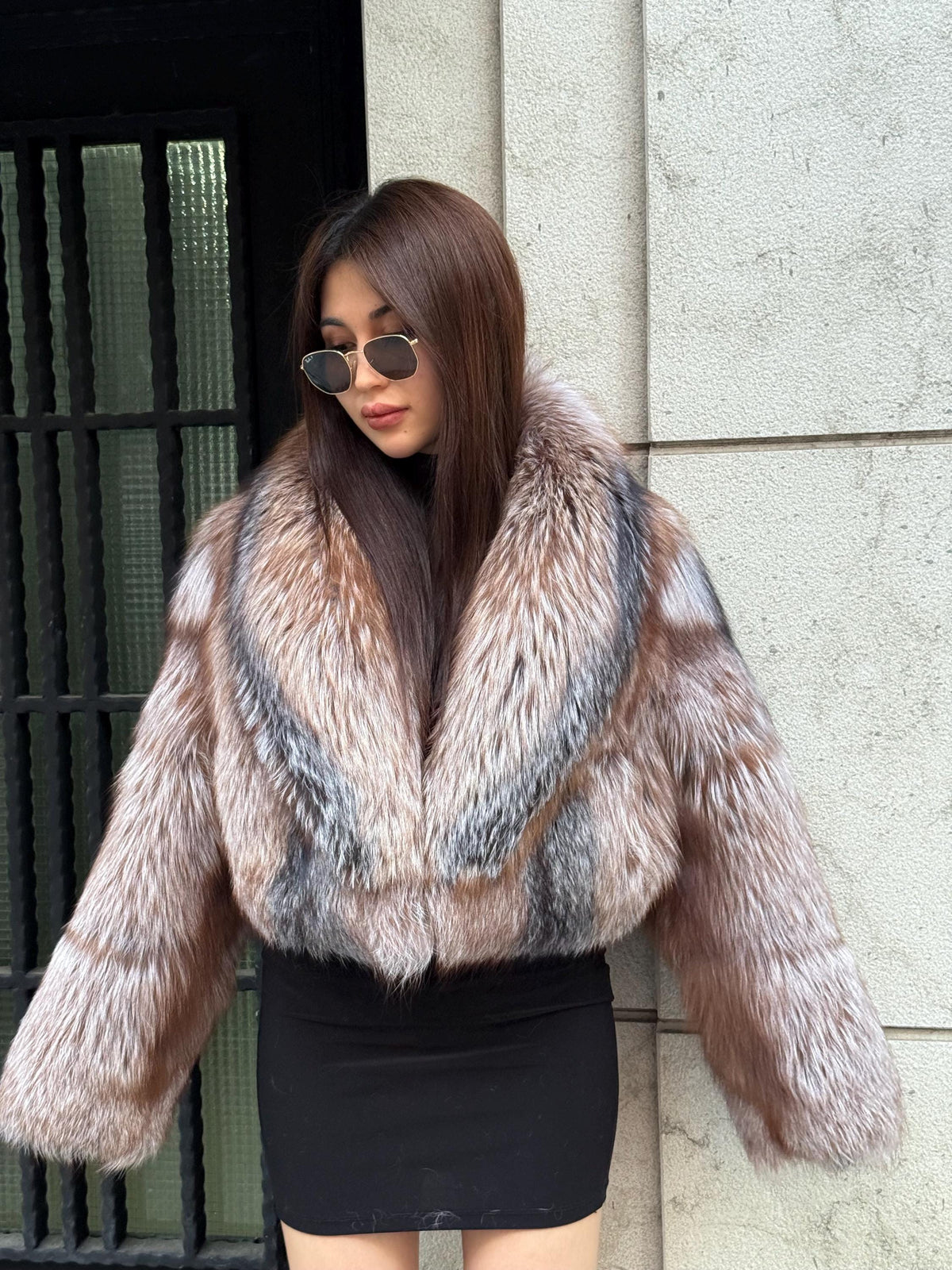 Natural Fox Fur Jacket, Handmade Cropped Women’s Frost Fur Coat