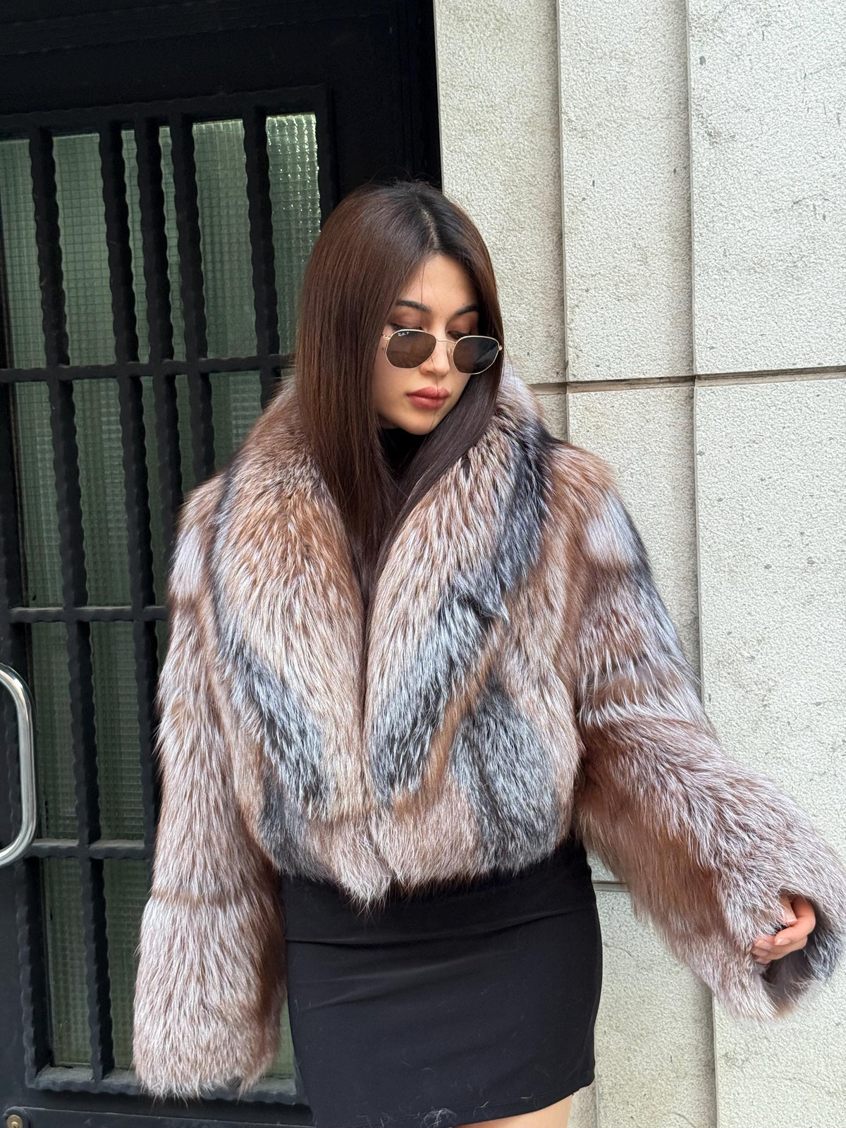 Natural Fox Fur Jacket, Handmade Cropped Women’s Frost Fur Coat