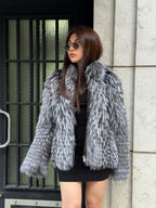 Luxury Women Frost Fox Fur Coat | Gray Genuine Frost Fox Fur Coat | Natural Casual Handmade Fur Jacket | Plus size Winter Outerwear