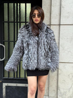 Luxury Women Frost Fox Fur Coat | Gray Genuine Frost Fox Fur Coat | Natural Casual Handmade Fur Jacket | Plus size Winter Outerwear