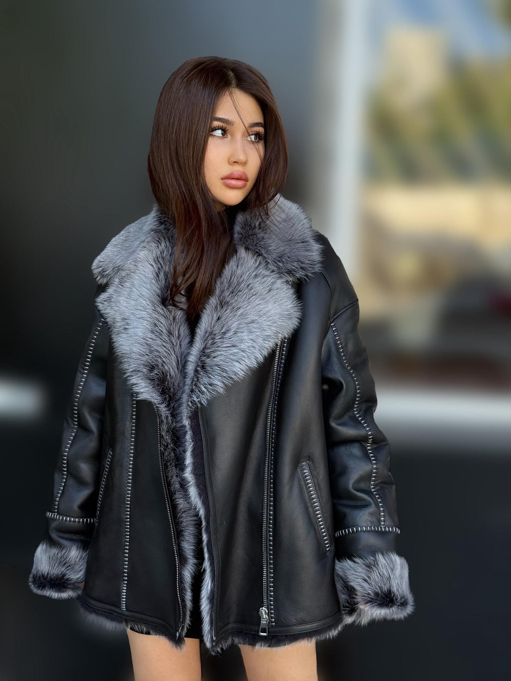 Black Toscana Shearling Aviator Coat: Handmade Women’s Short Lamb Fur Jacket