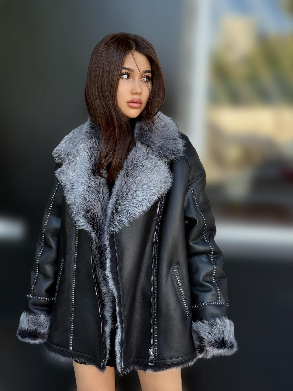 Black Toscana Shearling Aviator Coat: Handmade Women’s Short Lamb Fur Jacket