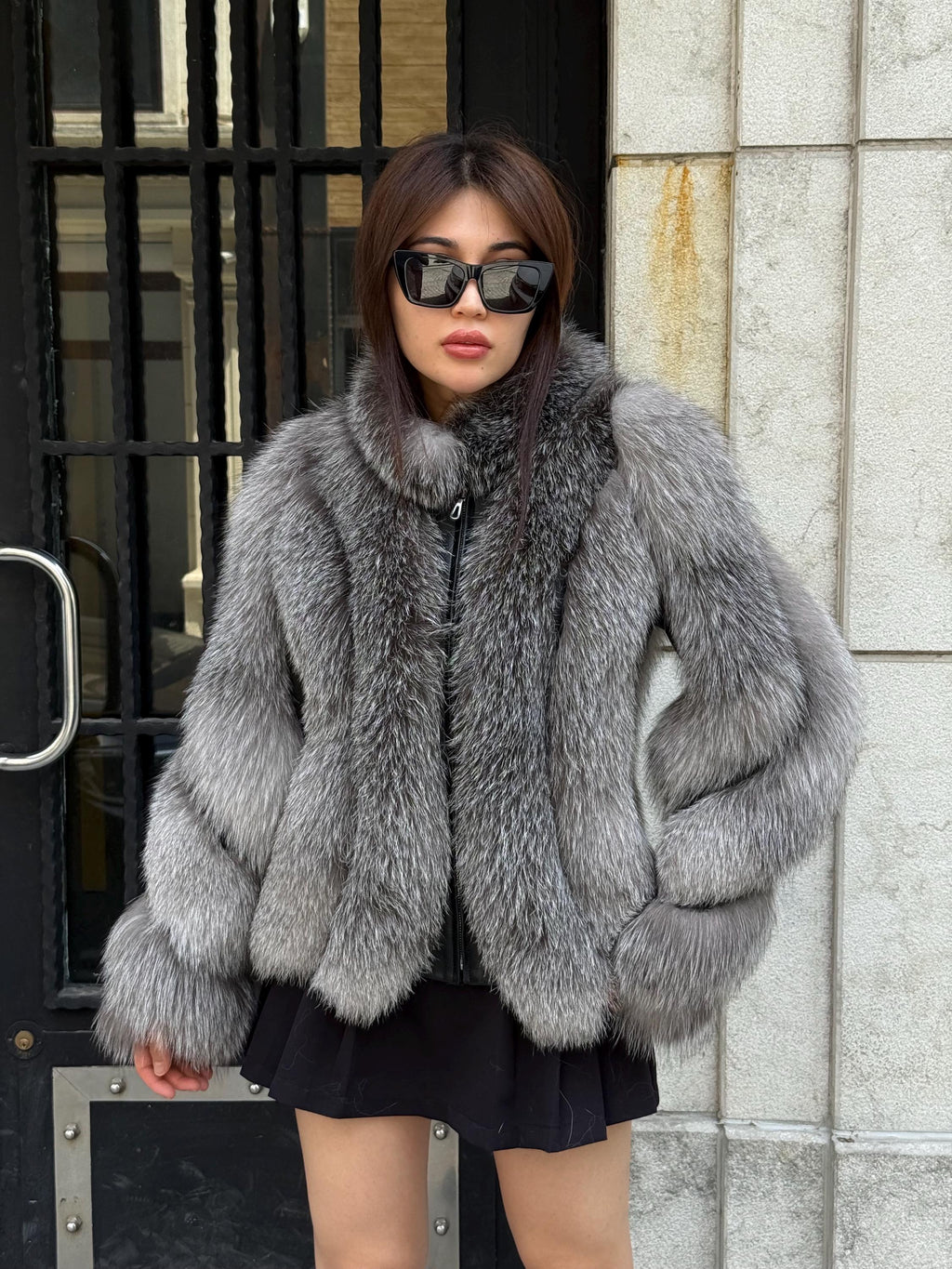 Gray Luxury Women Handmade Frost Fox Fur Coat - Slimfit Short Winter Real Frost Fox Fur Jacket For Women - Fox Fur Coat