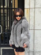 Gray Luxury Women Handmade Frost Fox Fur Coat - Slimfit Short Winter Real Frost Fox Fur Jacket For Women - Fox Fur Coat