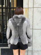 Gray Luxury Women Handmade Frost Fox Fur Coat - Slimfit Short Winter Real Frost Fox Fur Jacket For Women - Fox Fur Coat