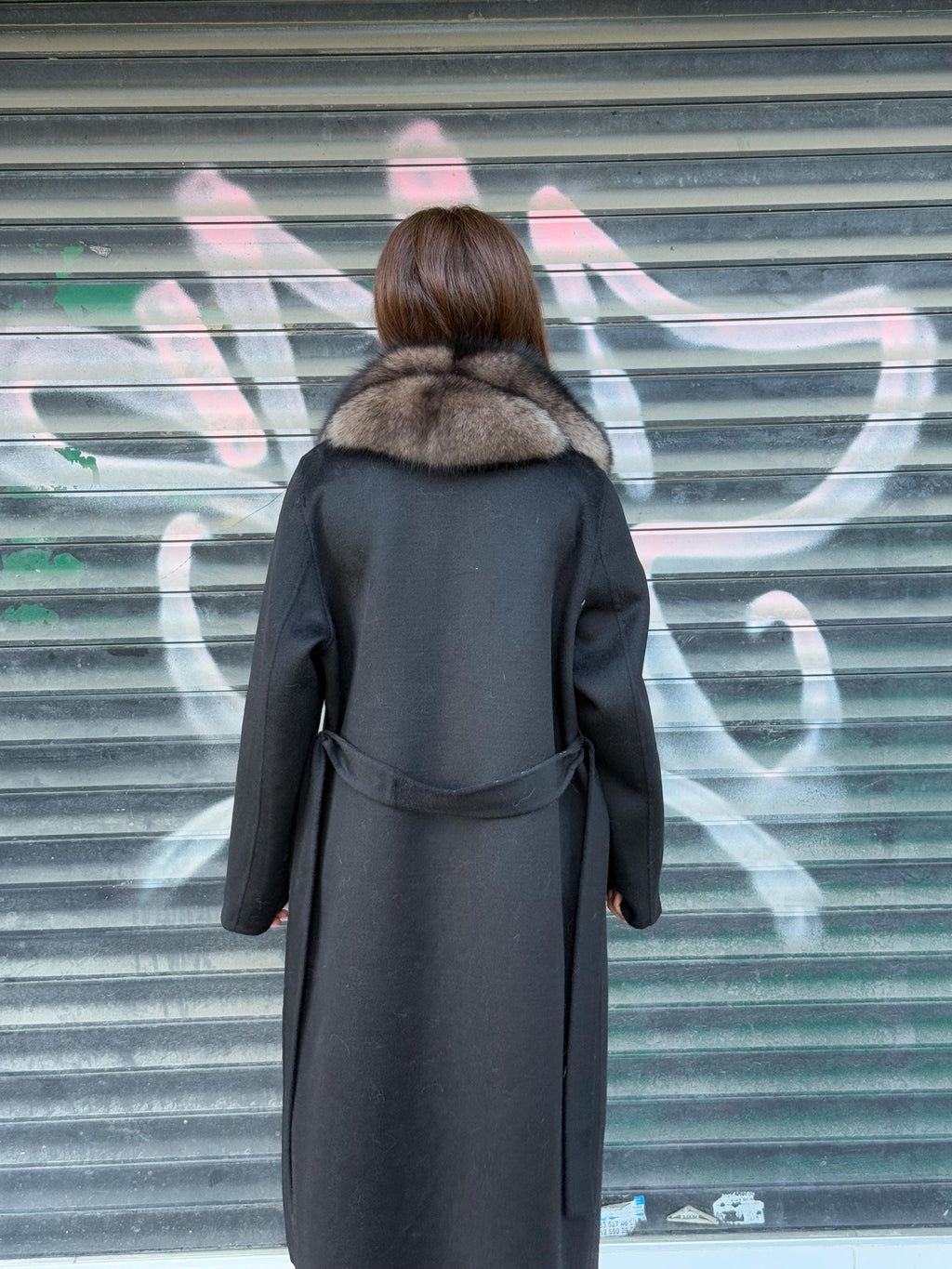 Black Long Alpaca Wool Coat, Front Fox Fur Jacket. / Long Fox Fur Coat | Women Fox Fur Jacket..| Sable Brown Fox Fur Jacket
