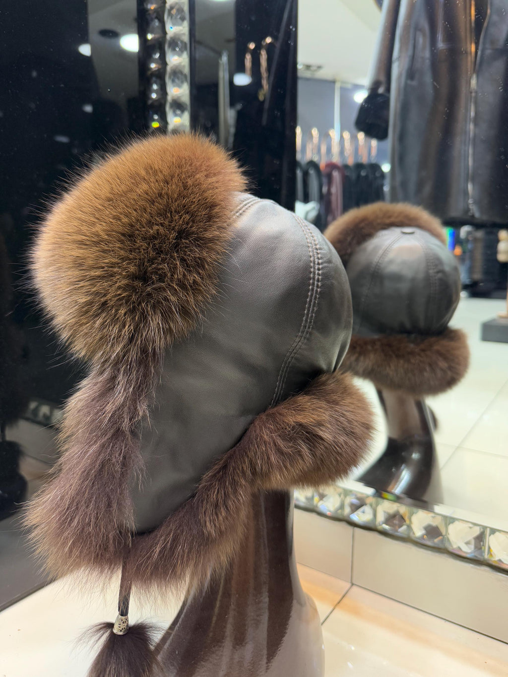 Real Fox Fur Ushanka Hat | Multicolor Winter Russian Hat with Pom Poms | Handmade Luxury Fur Trapper Hat Women | Cold Weather Gift