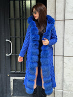 Handmade Women Luxury Knit Cardigan with Hood Front Real Fox Fur Trim Coat –Handcrafted Long Knitwear Coat – Elegant Outerwear for Women