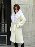 White Long Alcantara Coat, Collar - White Shadow Fox Fur Jacket, - Women Fox Fur Jacket… Fox Fur Jacket