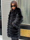 Black Handmade Luxury Convertible Fox Fur Coat | 4 in 1 Black Women Fox Fur Coat & Vest | Long to Short Fur Coat