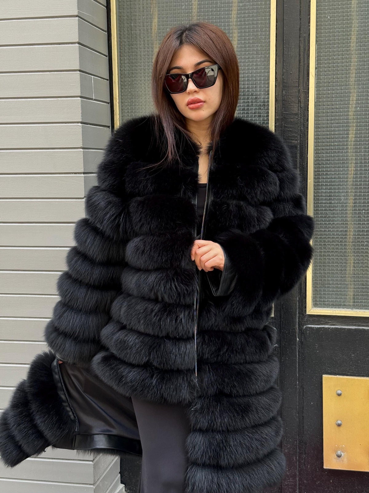 Black Handmade Luxury Convertible Fox Fur Coat | 4 in 1 Black Women Fox Fur Coat & Vest | Long to Short Fur Coat
