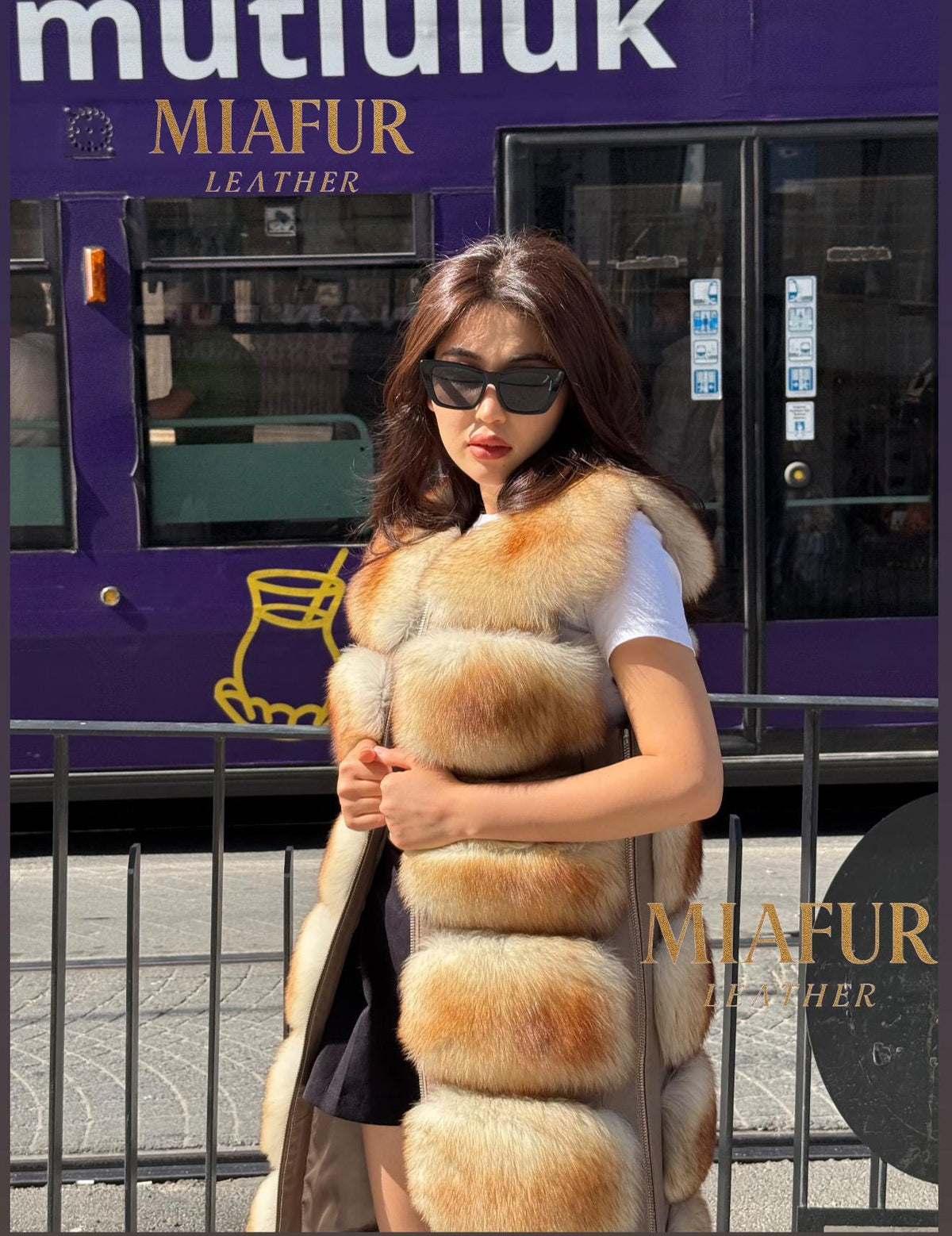 Luxury Red Fox Fur Vest with Leather Side Panels | Handmade Genuine Fur Gilet | Women’s Elegant Winter Outerwear - Gift For Her