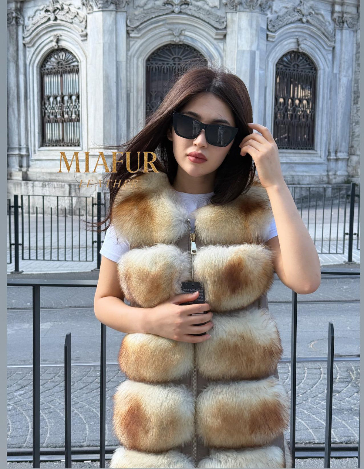 Luxury Red Fox Fur Vest with Leather Side Panels | Handmade Genuine Fur Gilet | Women’s Elegant Winter Outerwear - Gift For Her
