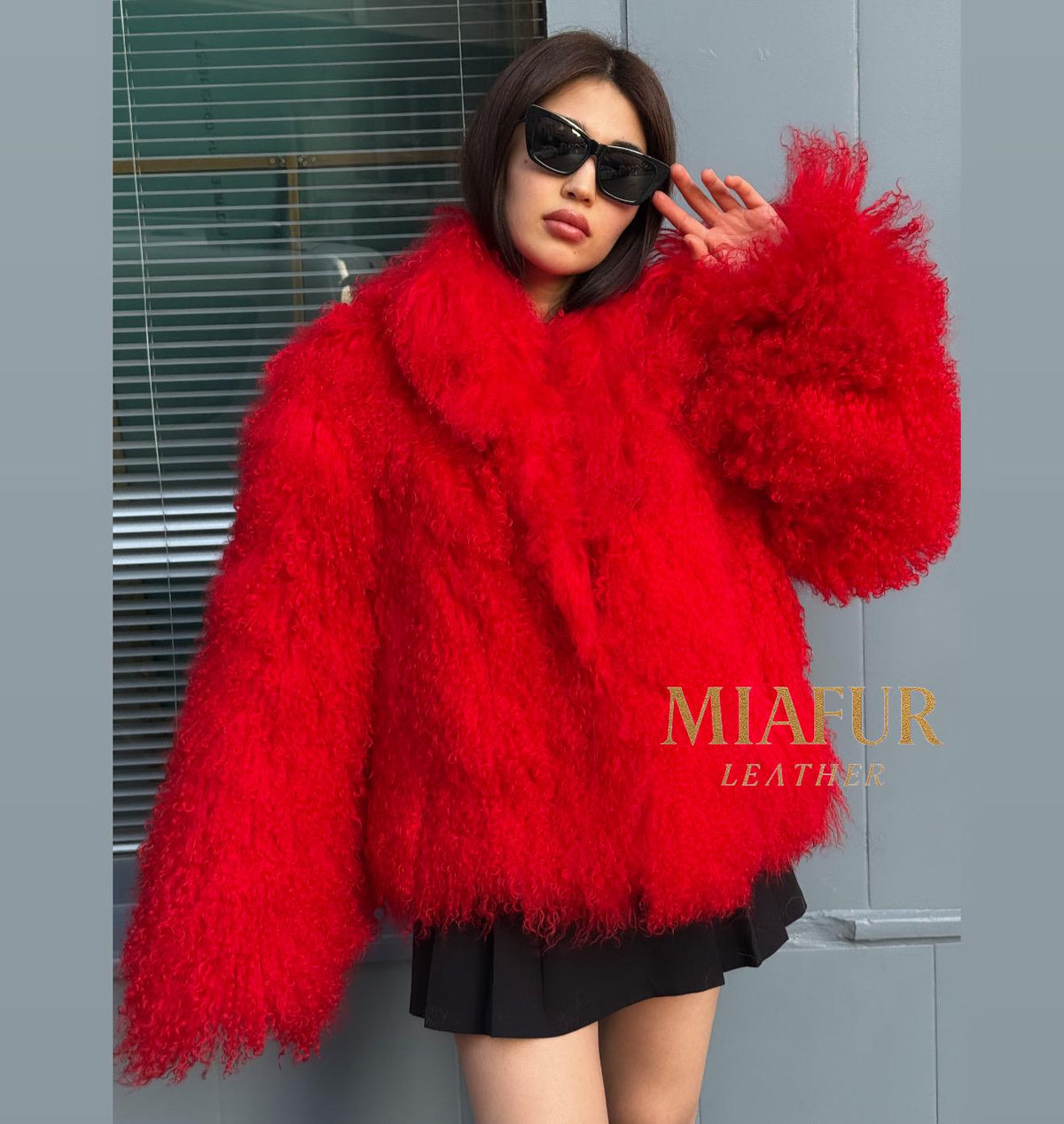 Women’s Red Tibetan Fur Coat, Handmade Shaggy Mongolian Lamb Fur Jacket