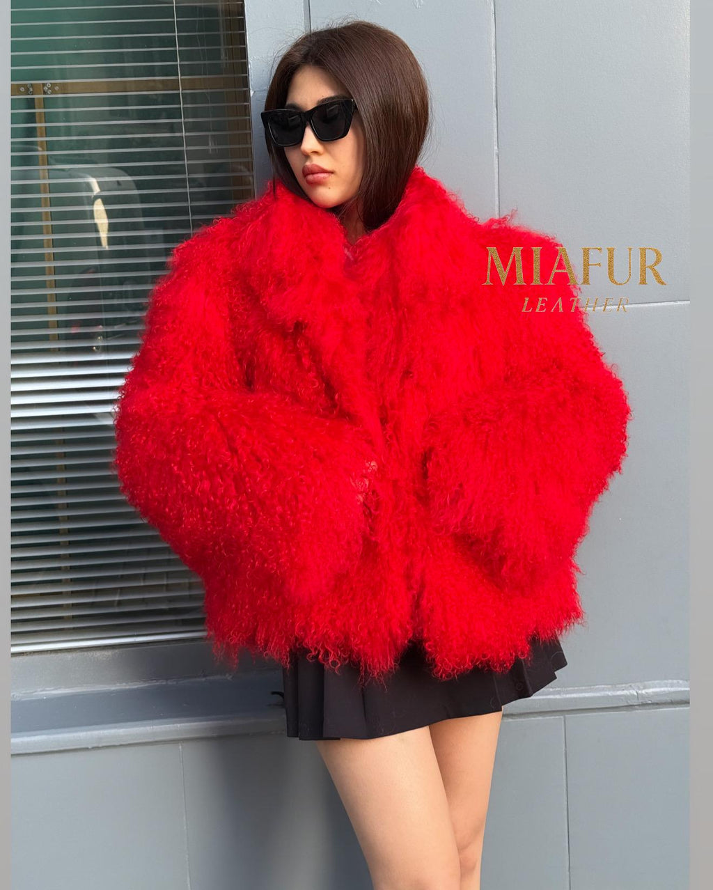 Women’s Red Tibetan Fur Coat, Handmade Shaggy Mongolian Lamb Fur Jacket
