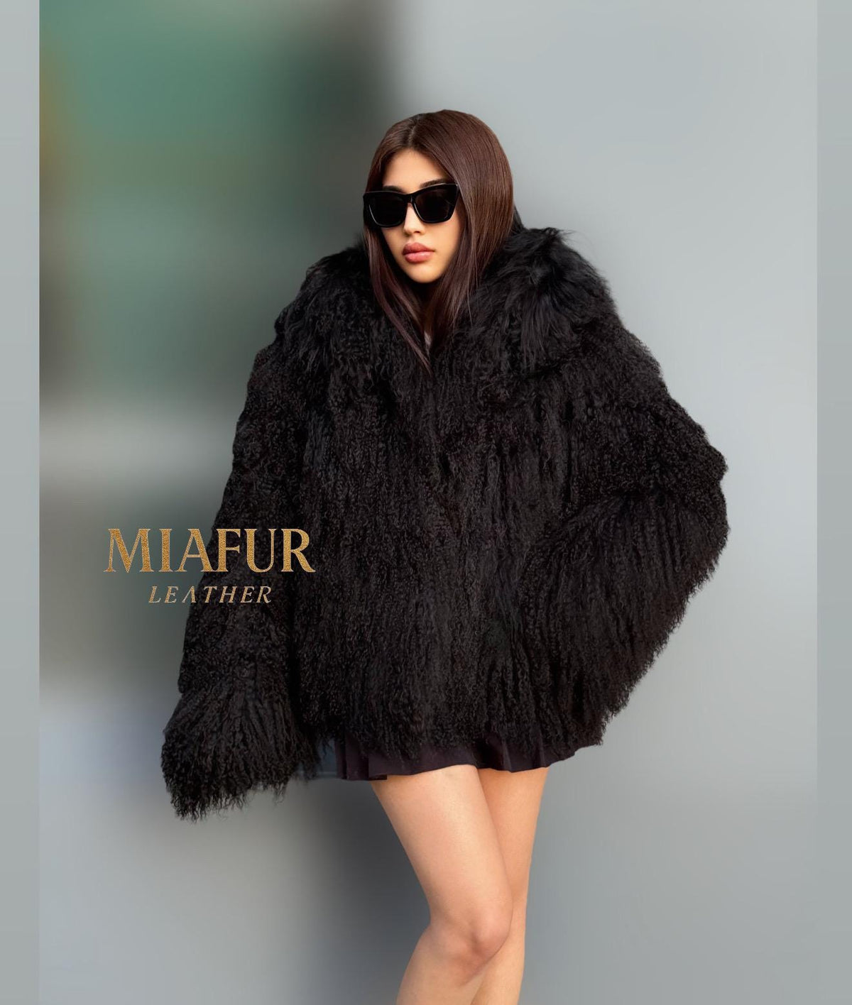 Black Hooded Tibetan Fur Coat, Women’s Handmade Shaggy Mongolian Lamb Fur Jacket