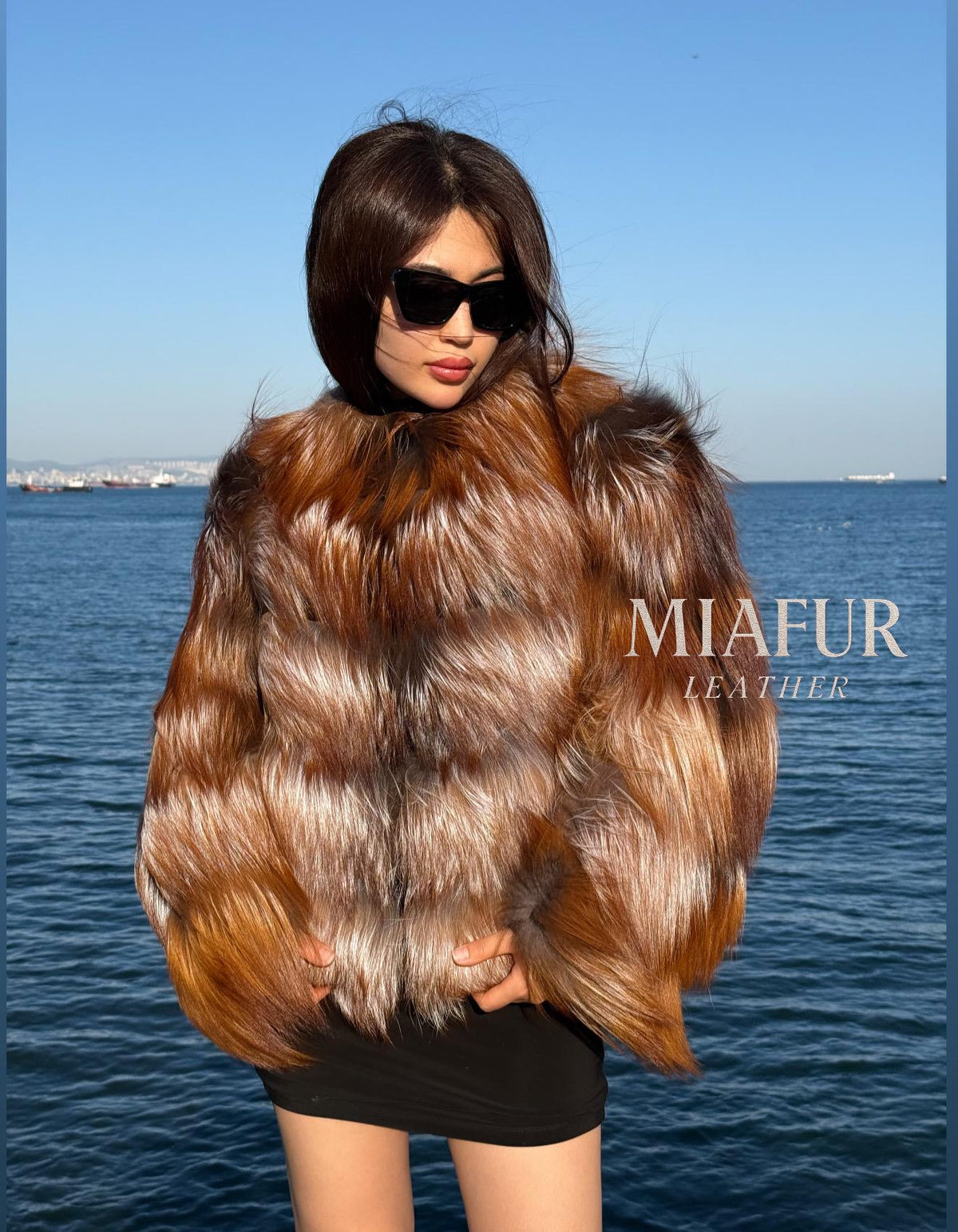 Women’s Red Frost Fox Fur Jacket: Handmade 2-in-1 Coat Vest with Detachable Sleeves