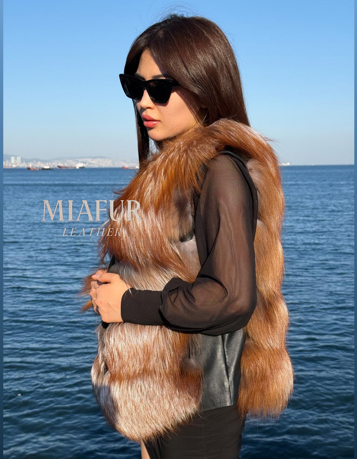 Women’s Red Frost Fox Fur Jacket: Handmade 2-in-1 Coat Vest with Detachable Sleeves